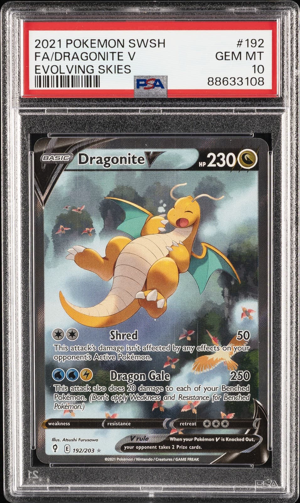 2021 POKEMON SWORD & SHIELD EVOLVING SKIES #192 FULL ART/DRAGONITE V PSA 10