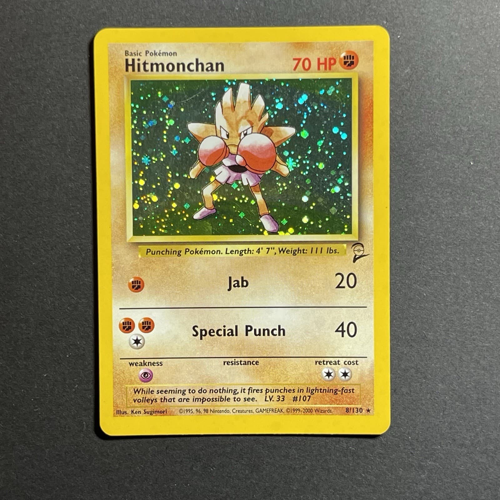 Hitmonchan 8/130 LP Holo Rare - 2000 Base Set 2 WOTC - Pokemon TCG - US Seller!