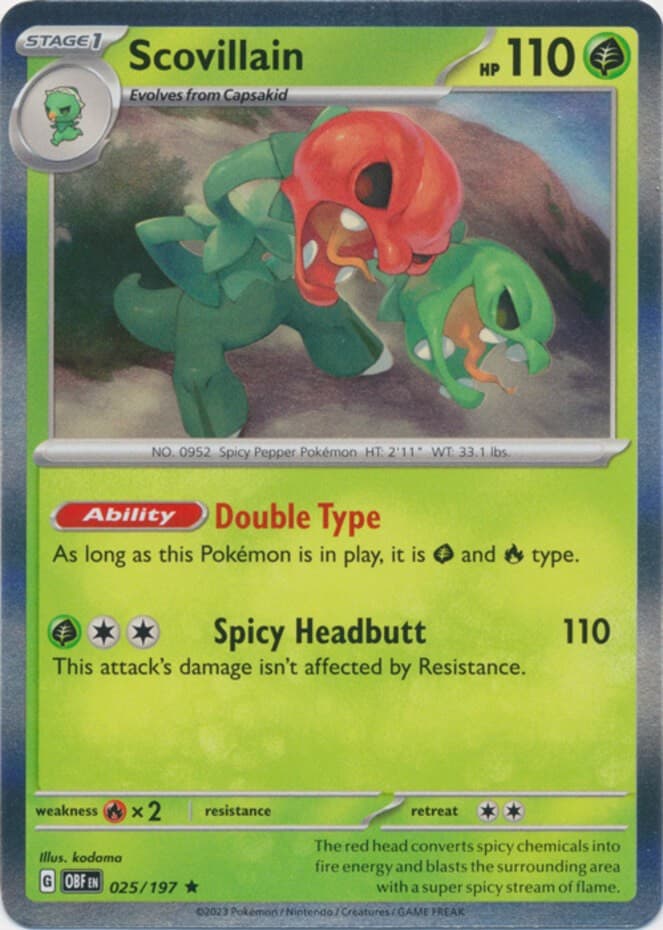 Scovillain - 025/197 - Holo Rare (Near Mint) Obsidian Flames - Grass Pokémon