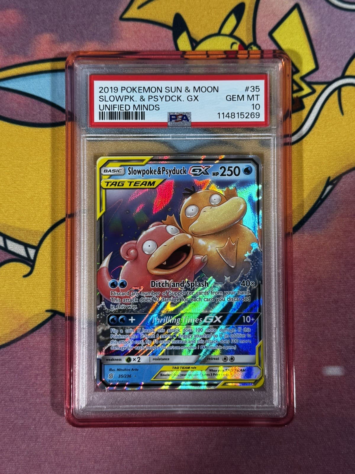 2019 POKEMON SUN & MOON UNIFIED MINDS #35 SLOWPOKE & PSYDUCK GX PSA 10