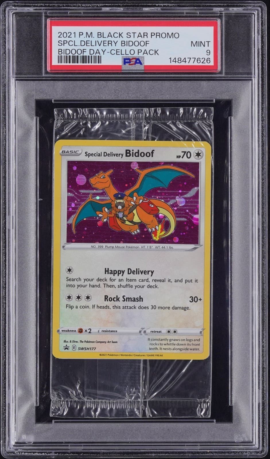 PSA 9 Special Delivery Bidoof SWSH177 SEALED Cello Pack Pokemon Bidoof Day