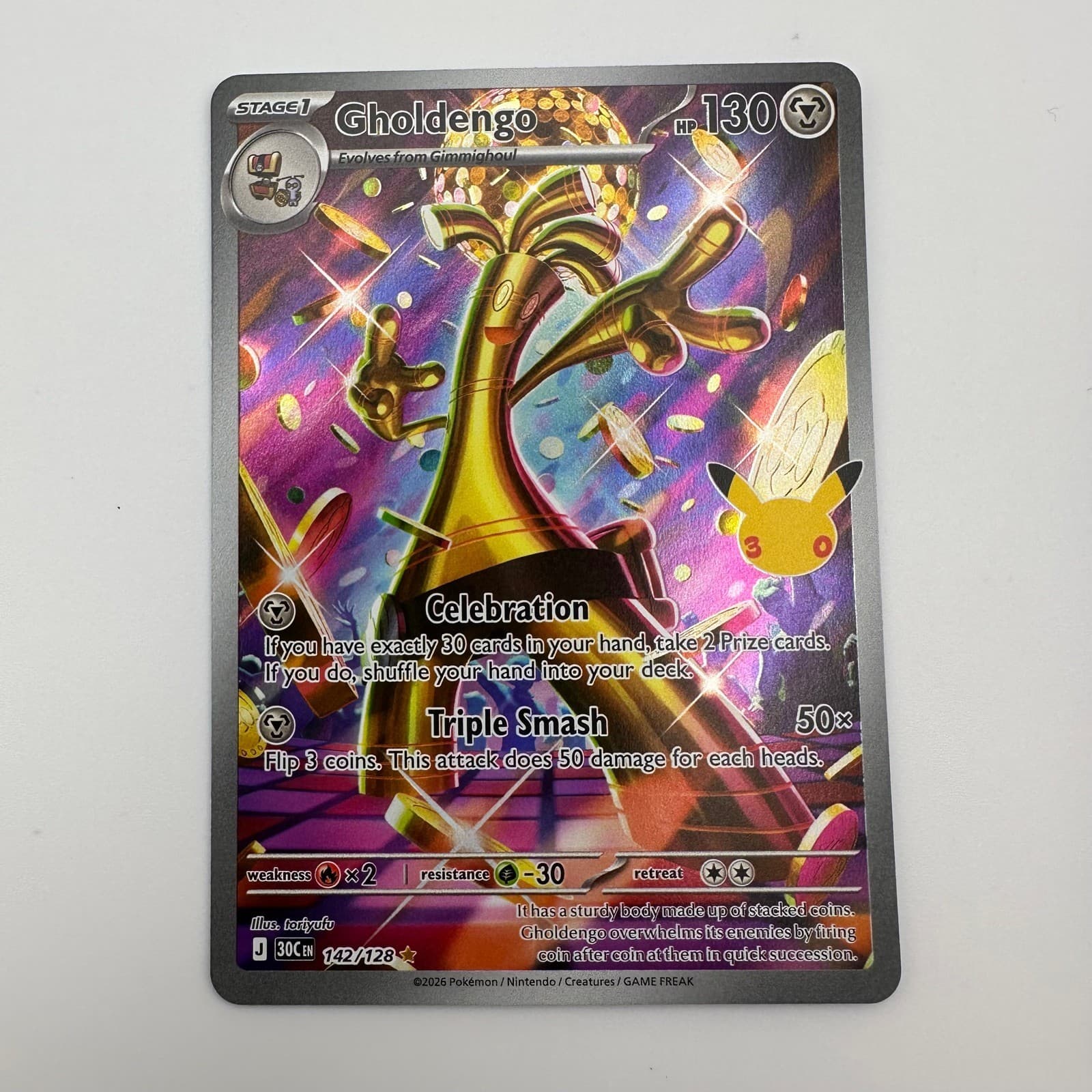 Gholdengo 142/128 30th Celebration Illustration Rare Holo NM Pokemon