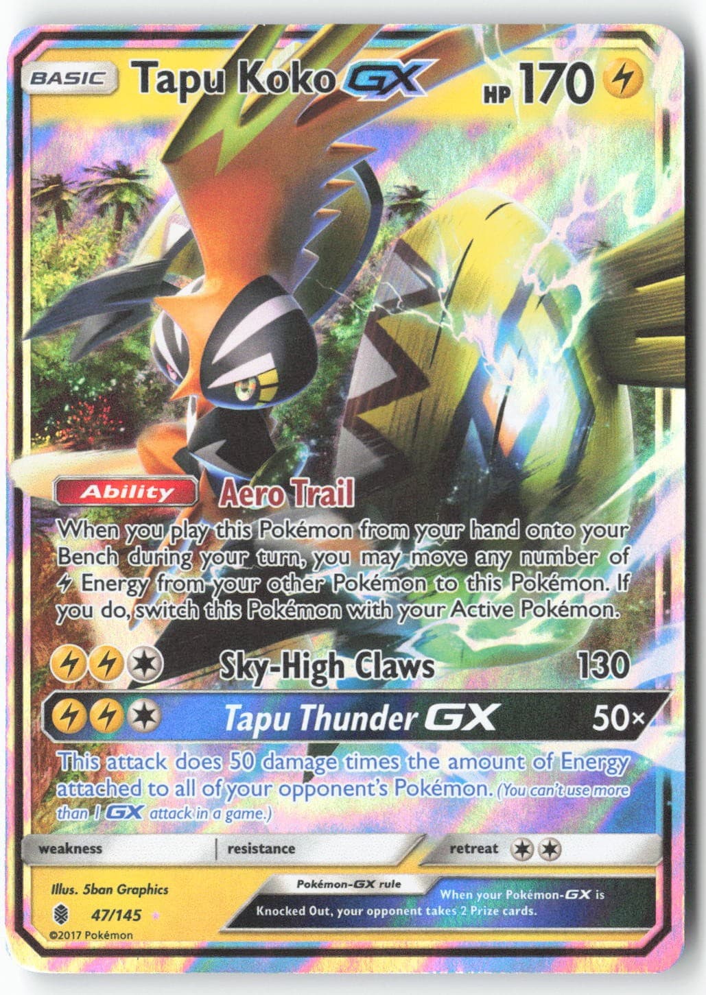 Tapu Koko GX 47/145 Holo Ultra Rare Guardians Rising Pokemon Near Mint