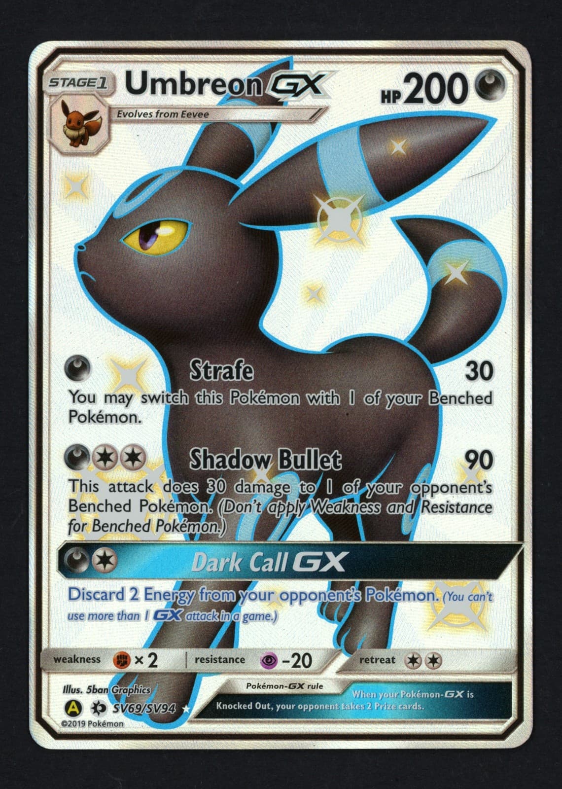 Umbreon GX SV69/SV94 Hidden Fates: Shiny Vault Shiny Holo Rare Pokemon TCG