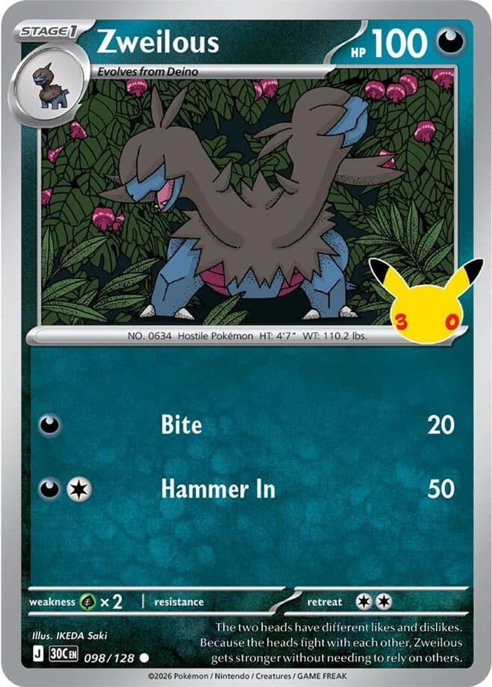 Zweilous-Pokemon-098/128-ME: 30th Celebration-Holofoil-Common-NM