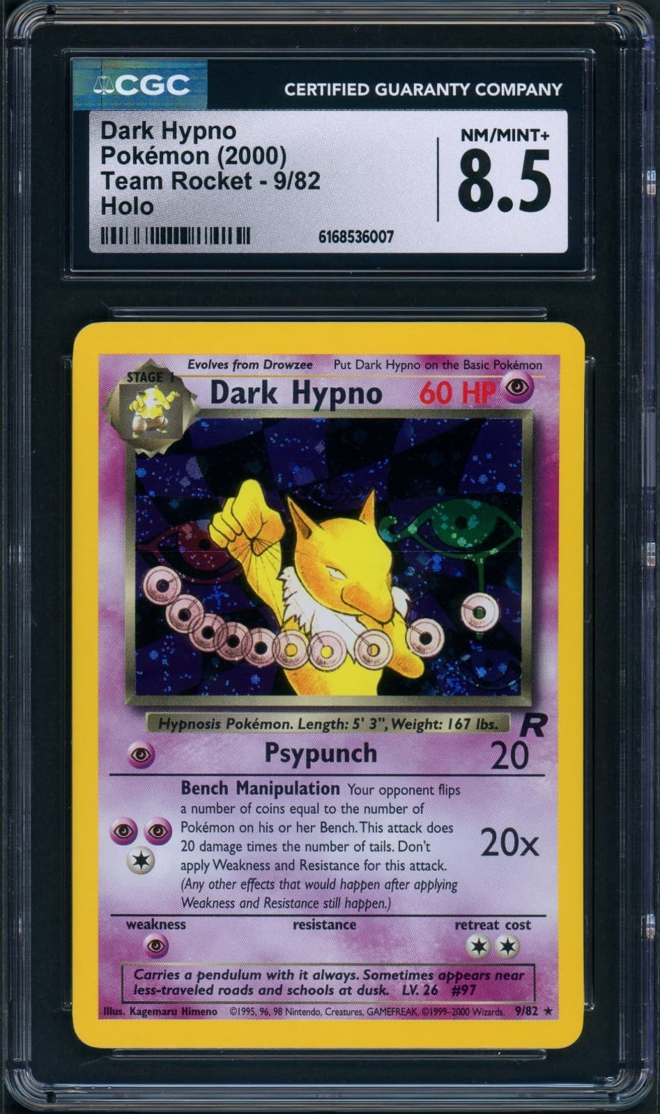 CGC 8.5 NM/MINT+ Dark Hypno Team Rocket 9/82 Holo Pokemon Card