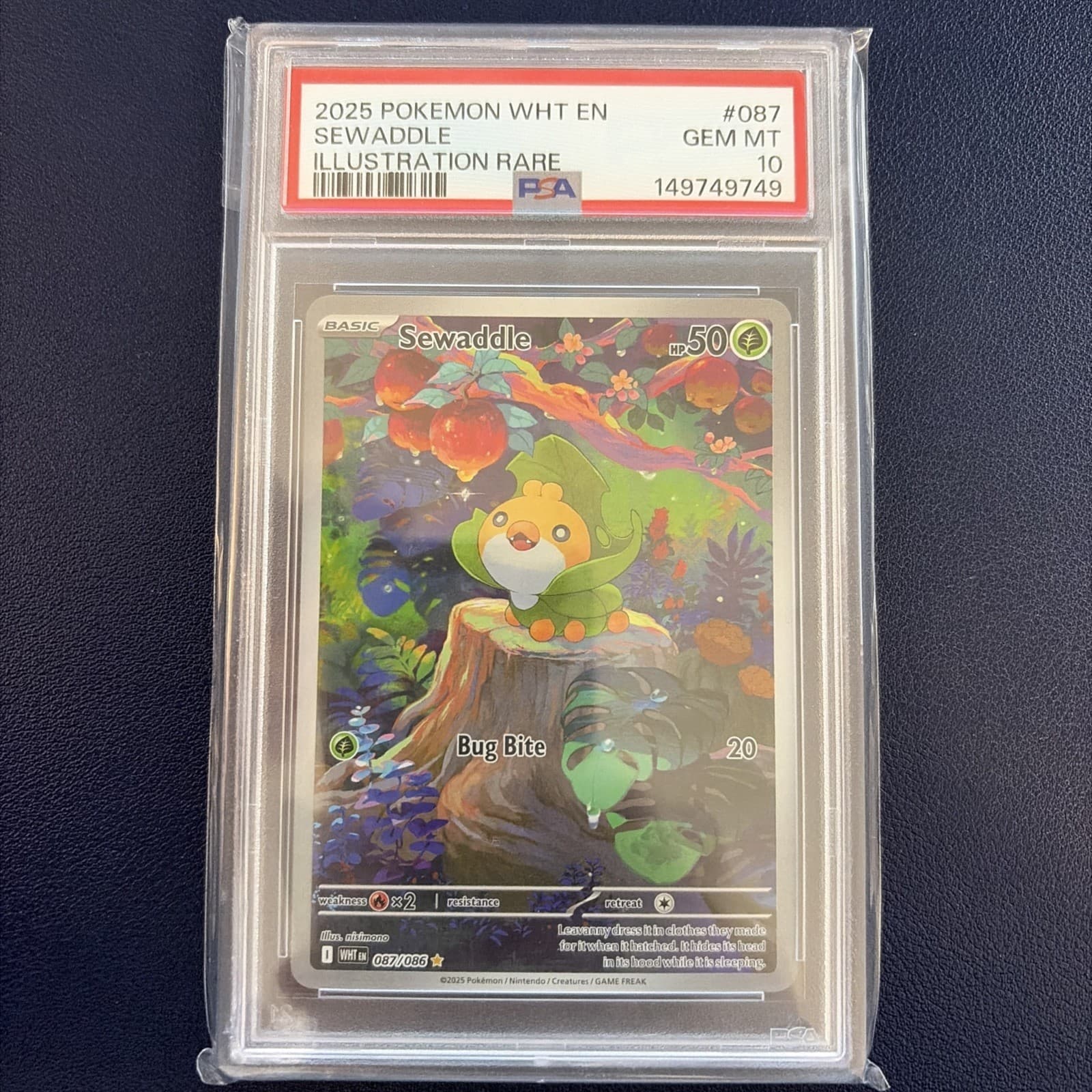 2025 POKEMON WHT EN WHITE FLARE #087 SEWADDLE ILLUSTRATION RARE PSA 10 🐦🔥