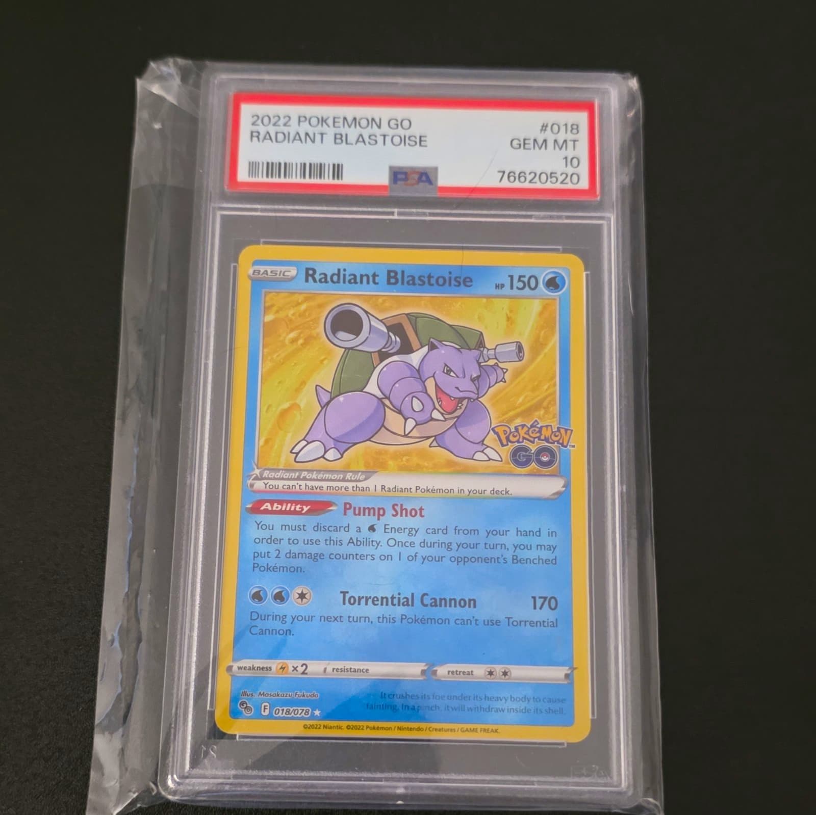 The Pokémon Company Radiant Blastoise 018/078 Pokemon GO Holo Eng 2022 PSA 10