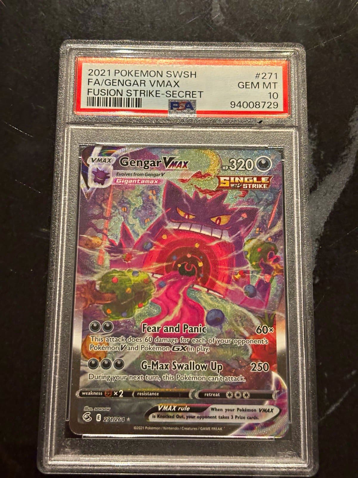 Gengar VMAX Alternate Art Secret Rare 271/264 Fusion Strike 2021 PSA 10