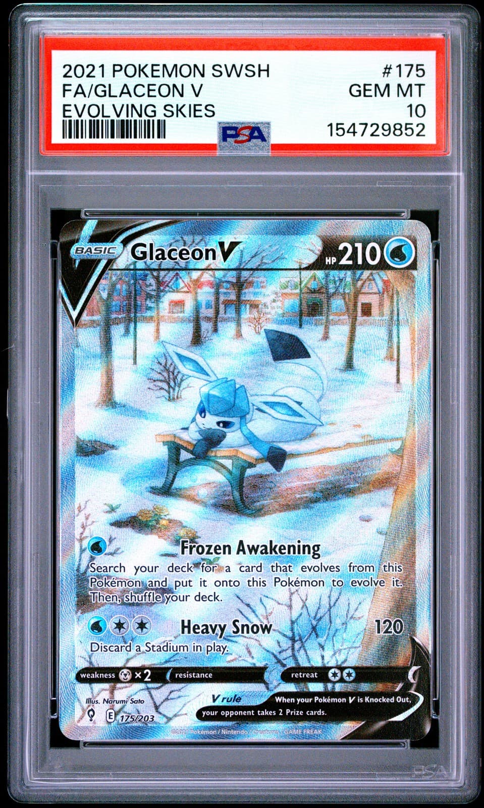 2021 POKEMON SWORD & SHIELD EVOLVING SKIES #175 FULL ART/GLACEON V PSA 10