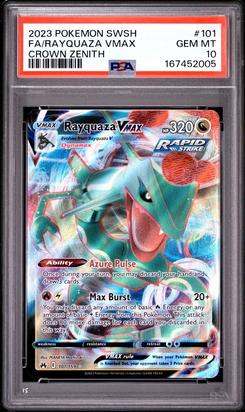 Rayquaza VMAX Pokemon SWSH Crown Zenith 101/159 Full Art PSA 10
