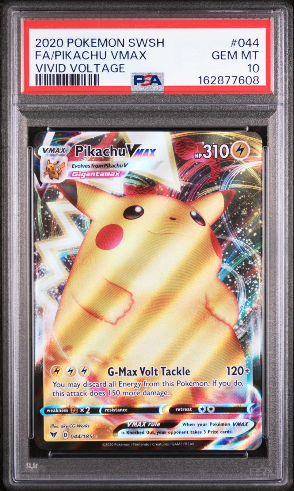 2020 POKEMON SWORD & SHIELD VIVID VOLTAGE #044 FULL ART/PIKACHU VMAX PSA 10
