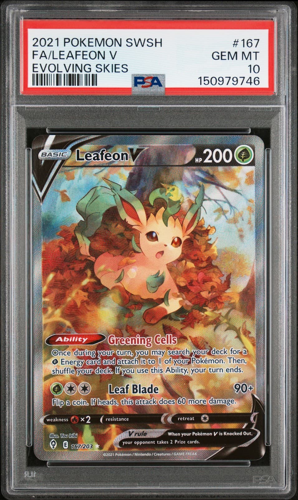 Pokemon Leafeon V Evolving Skies Full Alt Art 167/203 PSA 10 Gem Mint