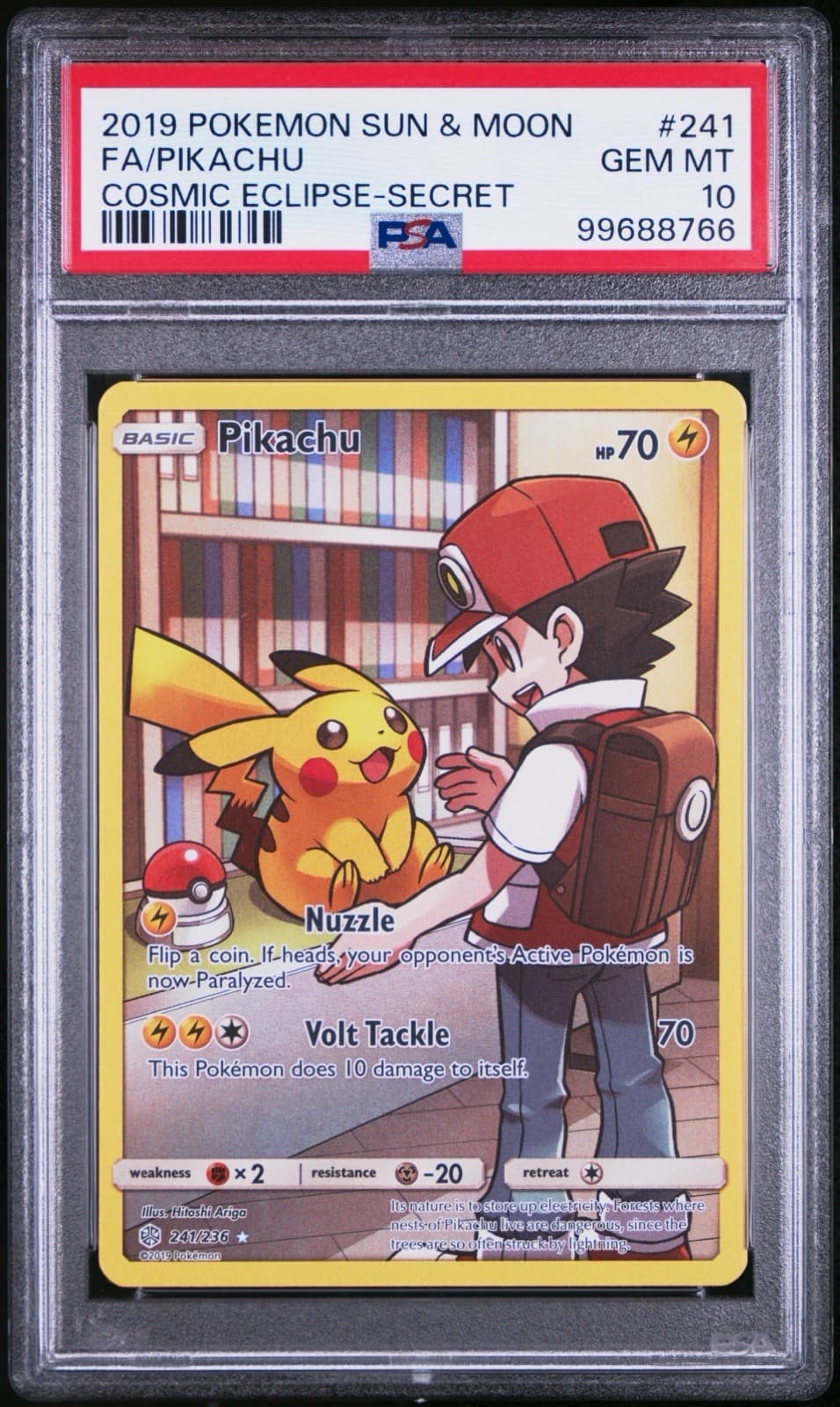 2019 POKEMON SUN & MOON COSMIC ECLIPSE SECRET #241 FULL ART/PIKACHU PSA 10