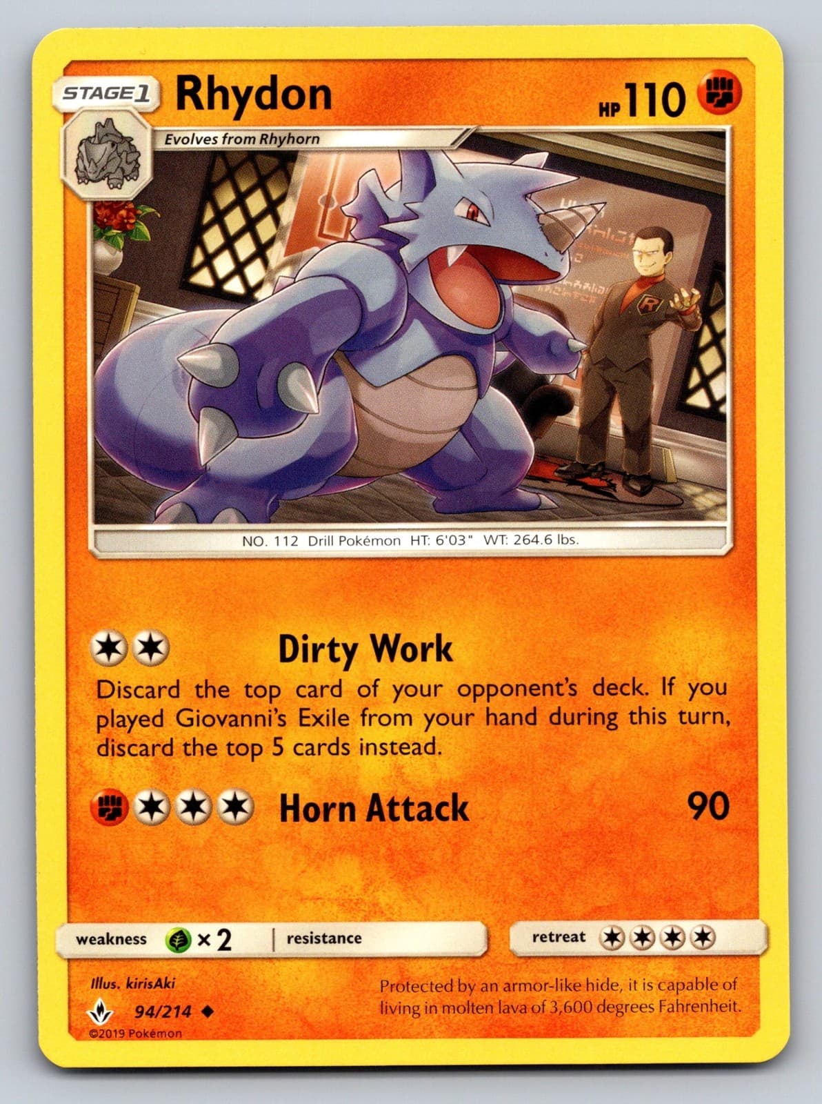 Rhydon 94/214 SM - Unbroken Bonds Pokemon Card - NM