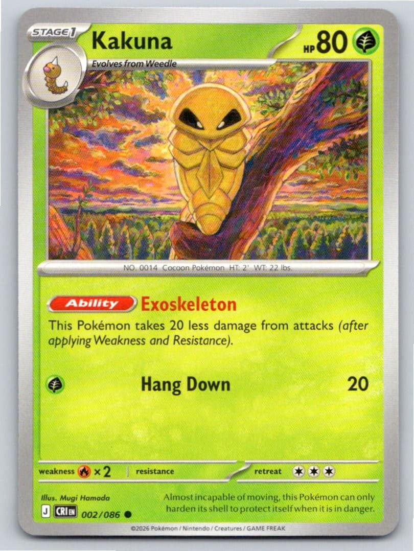 2026 POKEMON KAKUNA CHAOS RISING 002/086 C NM A84962 FREE S&H