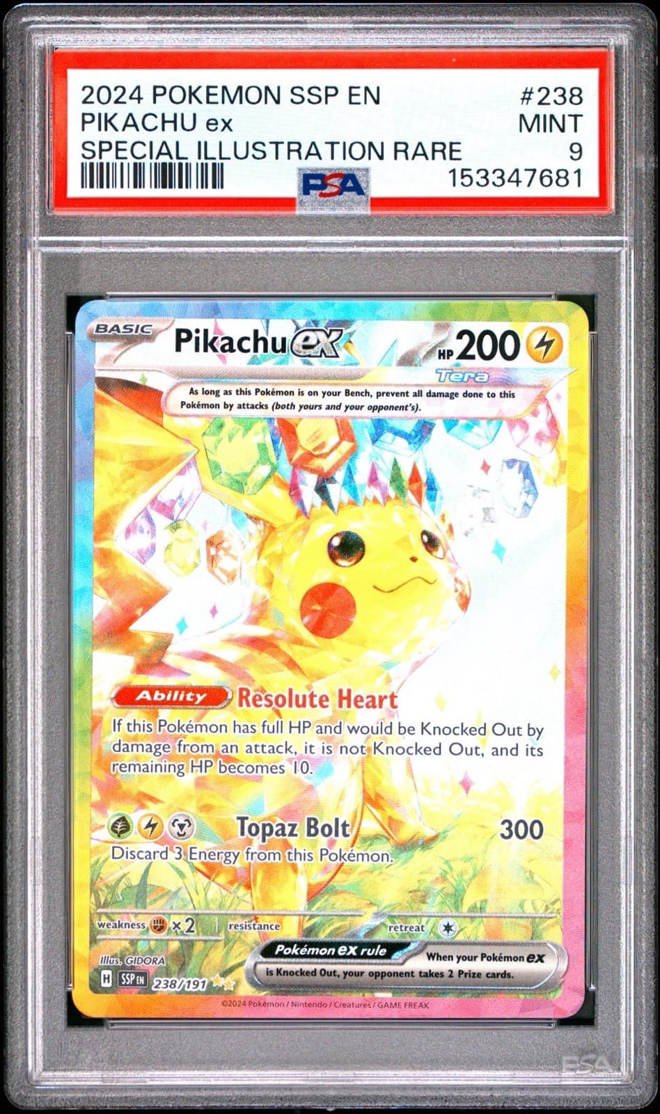 Pikachu ex 238/191 Sv08: Surging Sparks Holo PSA 9