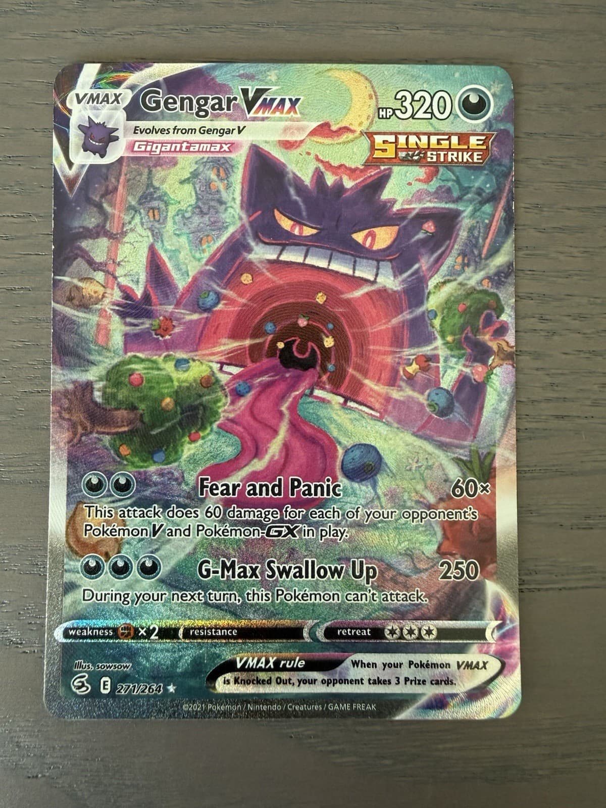 Gengar VMAX Alt Art 271/264 Fusion Strike Secret Rare Holo English Pokemon LP