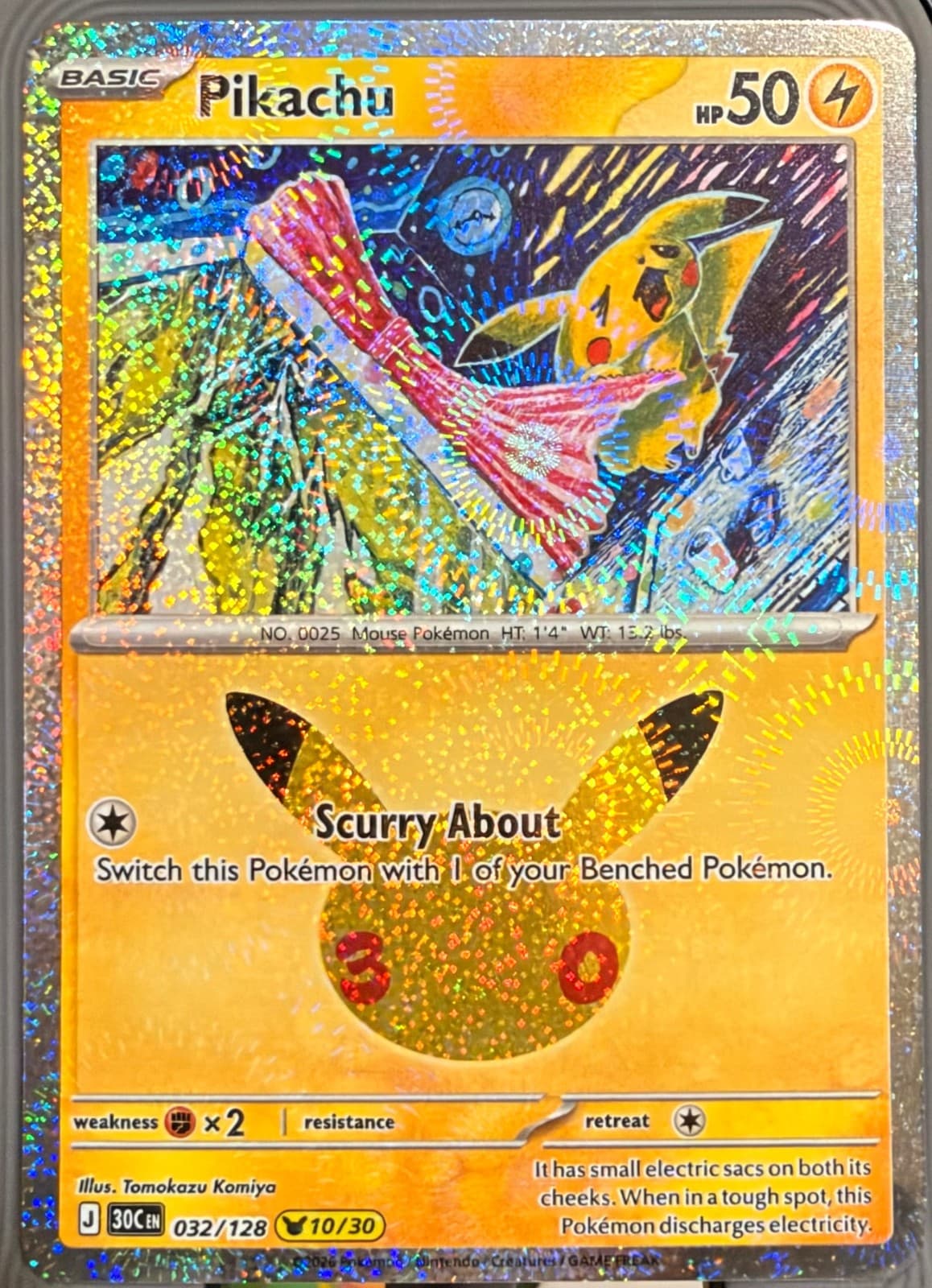 Pikachu 32/128 30th Celebration Pikachu Rare Holo English Pokémon TCG
