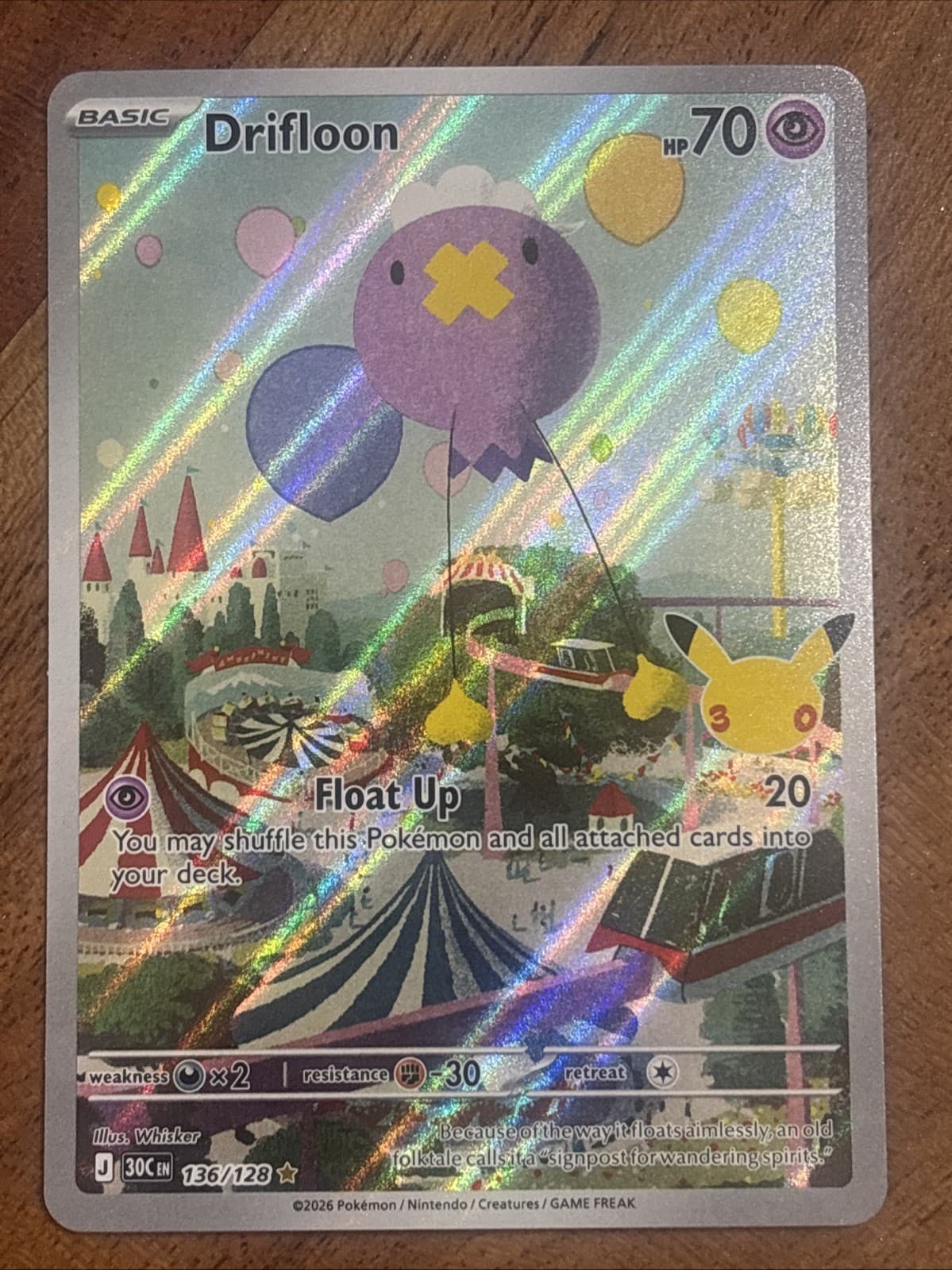 Pokemon TCG Drifloon 136/128 Me: 30th Celebration Holo Illustration Rare NM Card