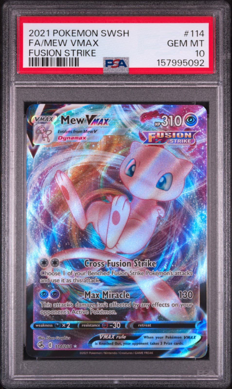 2021 POKEMON SWORD & SHIELD FUSION STRIKE #114 FULL ART/MEW VMAX PSA 10