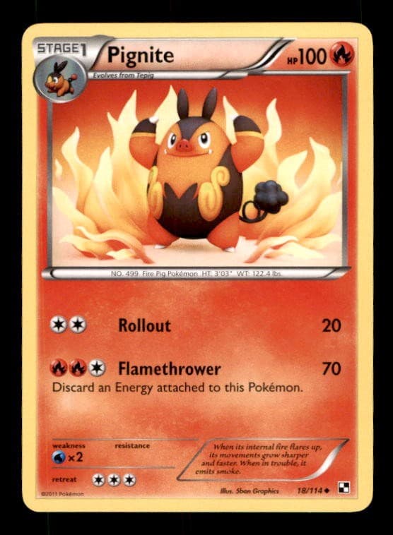 Pignite 18/114 Uncommon Black & White Pokemon Near Mint