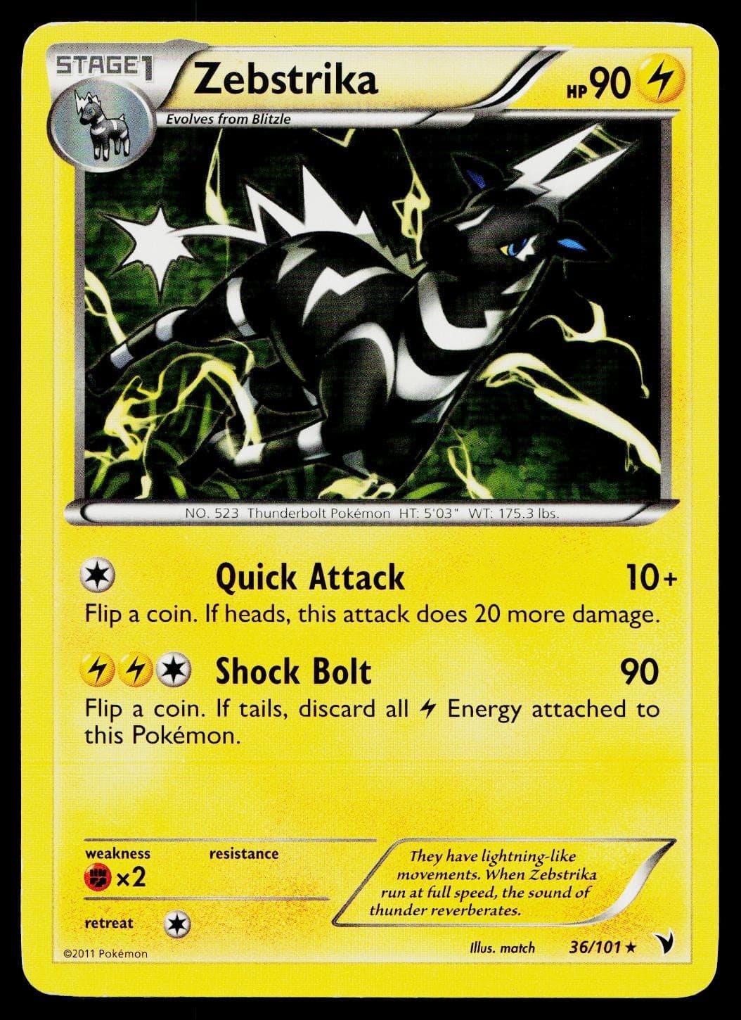 Zebstrika 36/101 Rare Noble Victories Pokemon Lightly Played
