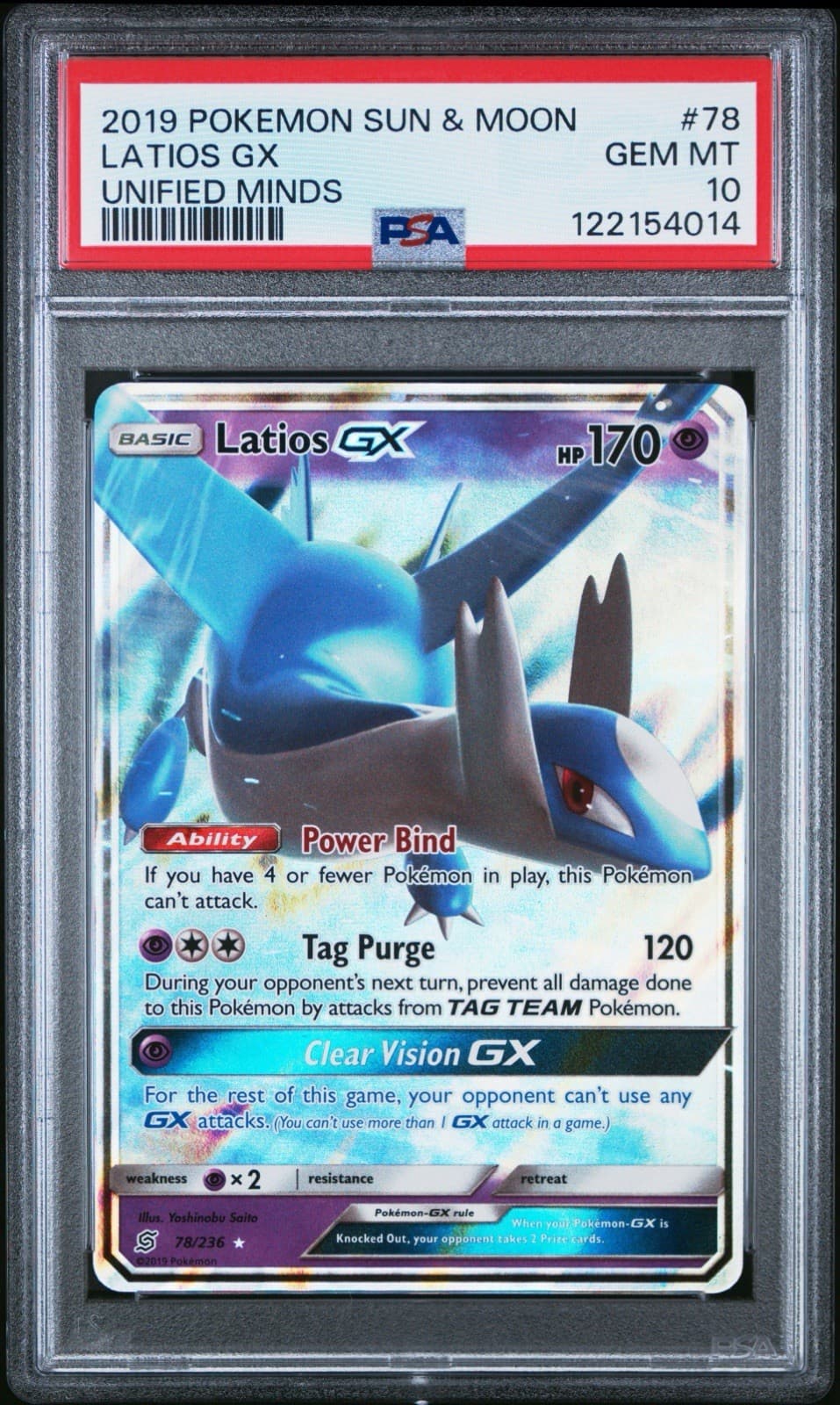 2019 POKEMON SUN & MOON UNIFIED MINDS #78 LATIOS GX PSA 10