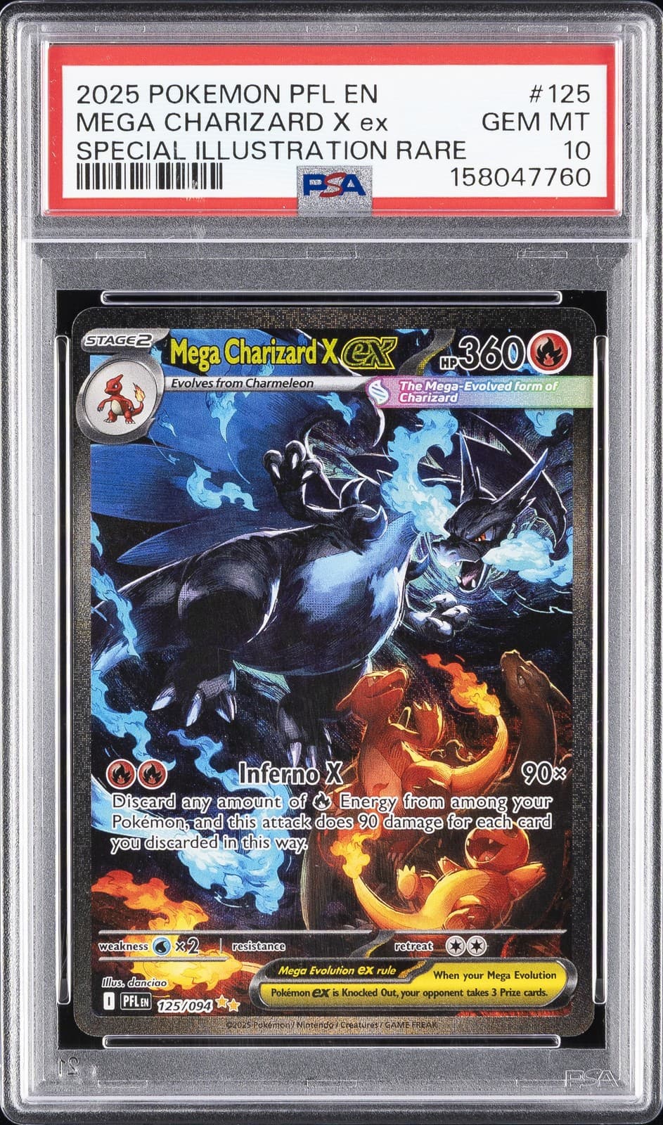2025 POKEMON PFL EN-PHANTASMAL FLAMES #125 MEGA CHARIZARD X EX PSA 10