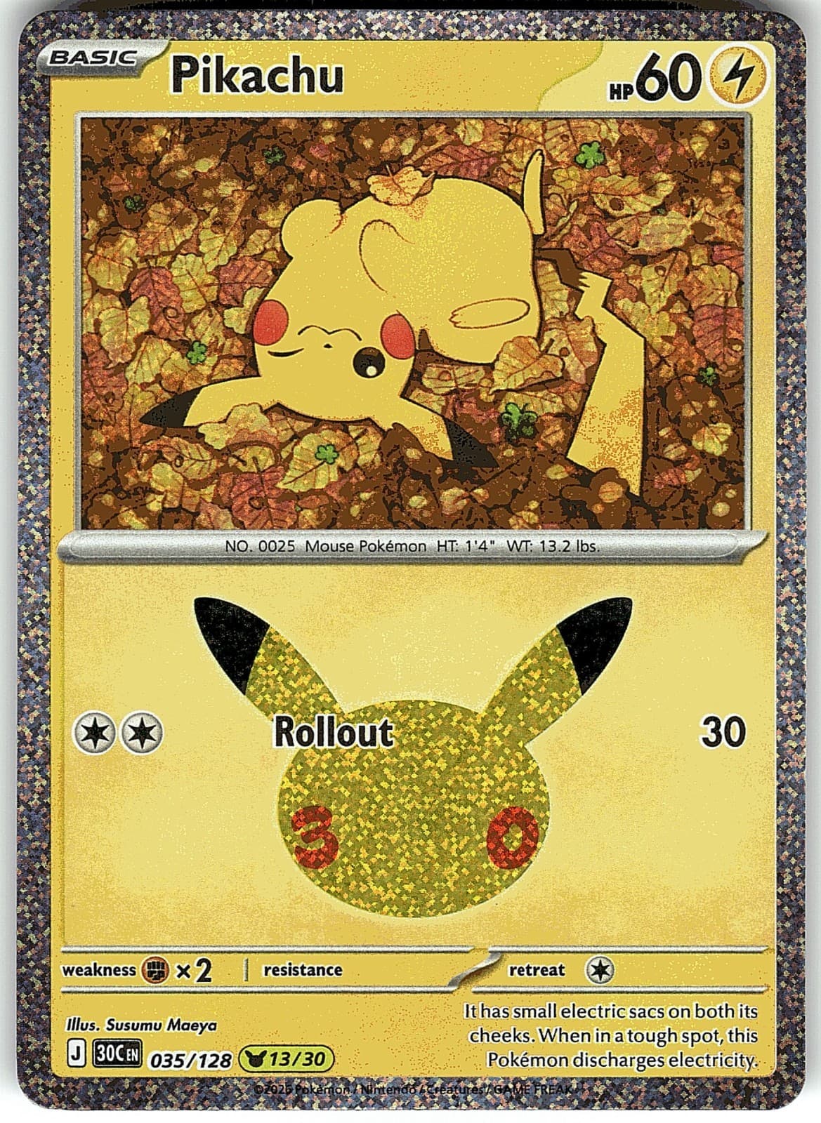 Pikachu 035/128 (13/30) Holo Pikachu Rare ME: 30th Celebration Pokemon Near Mint