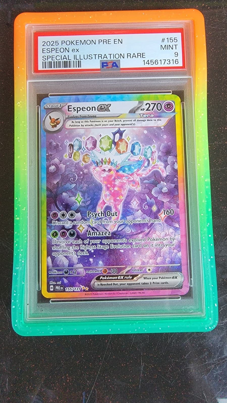 PSA 9 - ESPEON ex 155/131 SPECIAL ILLUSTRATION RARE 2025 + Bumper Case
