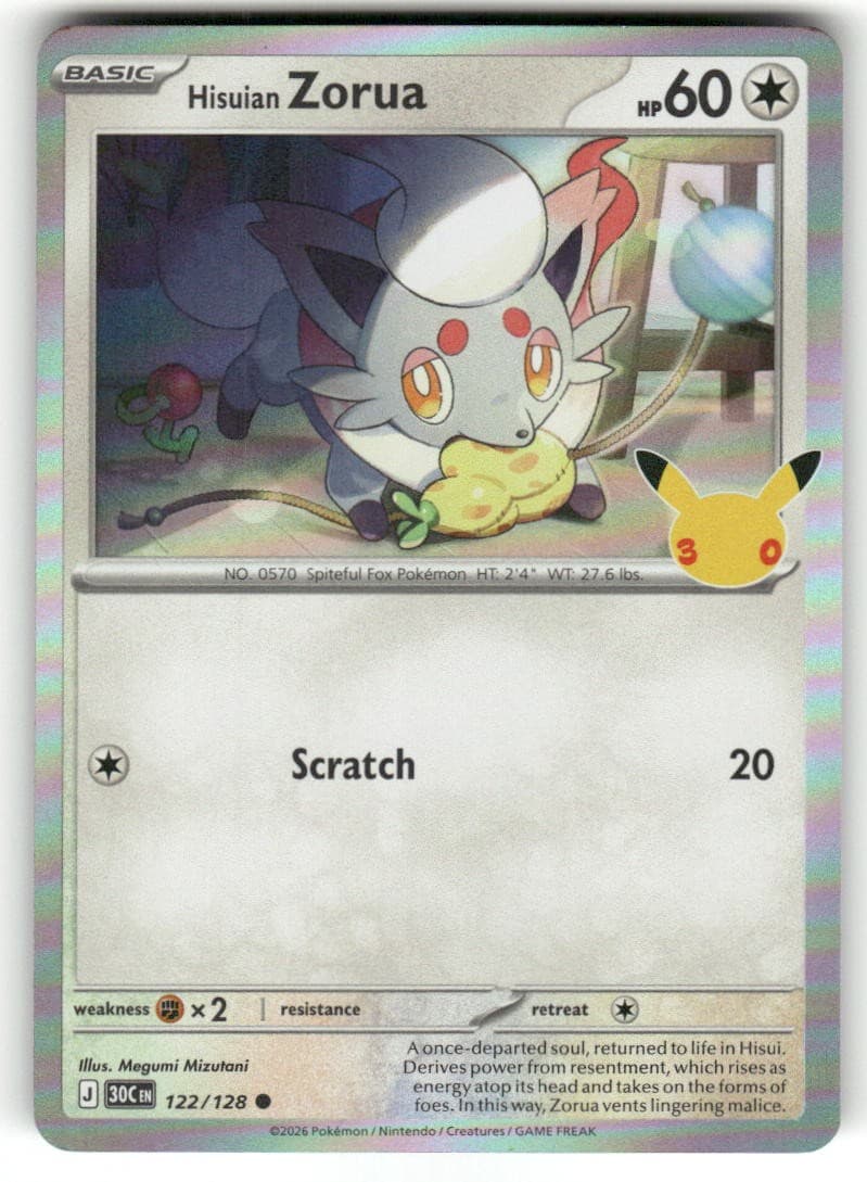 Hisuian Zorua 122/128 Common ME: 30th Celebration Pokemon Holo Near Mint