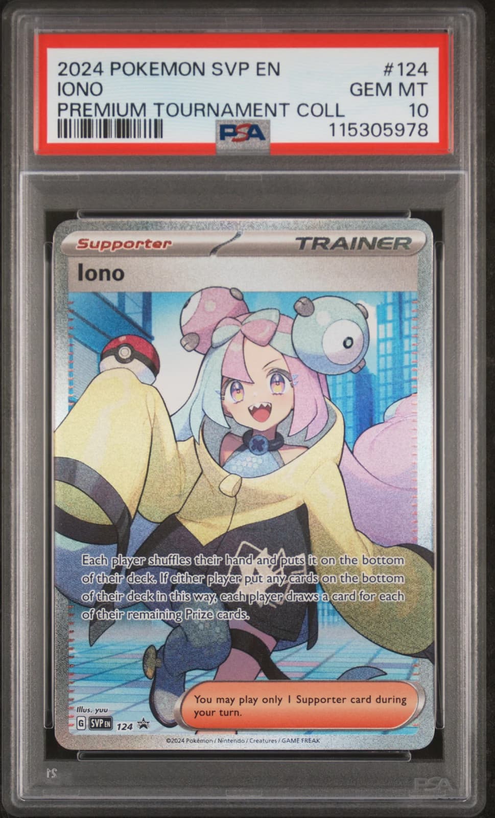 2024 Pokemon SVP EN-SV Black Star Promo Iono Premium Tournament Coll PSA 10 #124