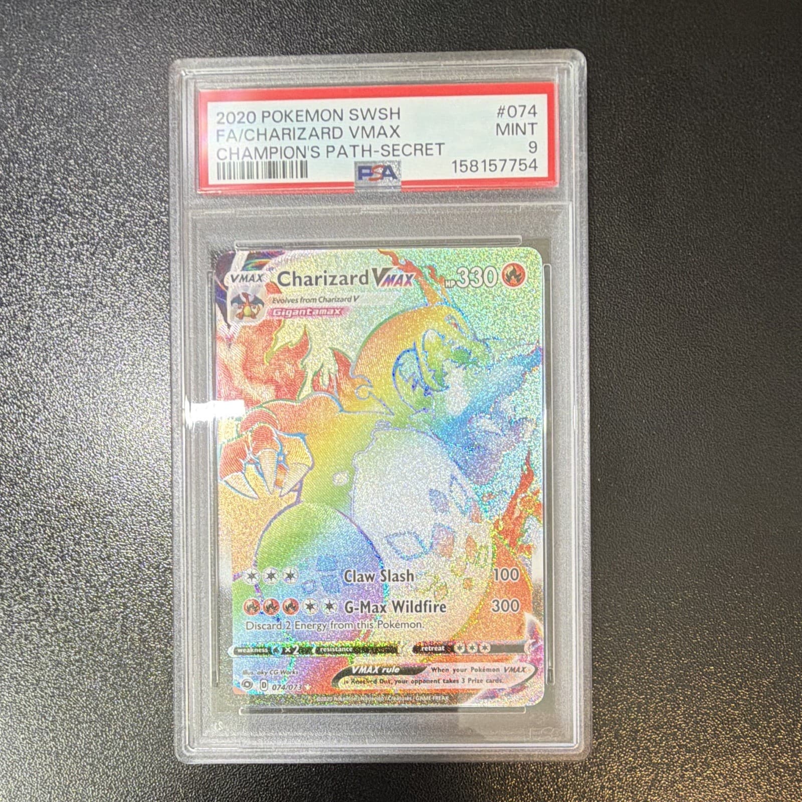 Charizard VMAX Secret Rare Holo Full Art 074/073 Champions Path PSA 9