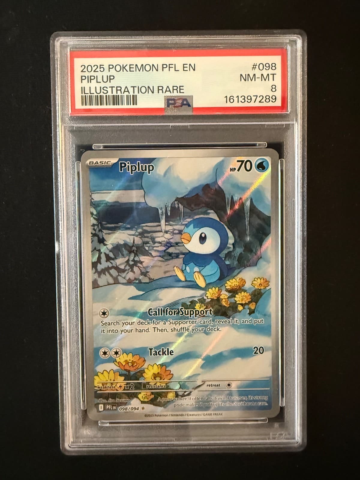 Piplup 098/094 Me02: Phantasmal Flames Holo PSA 8