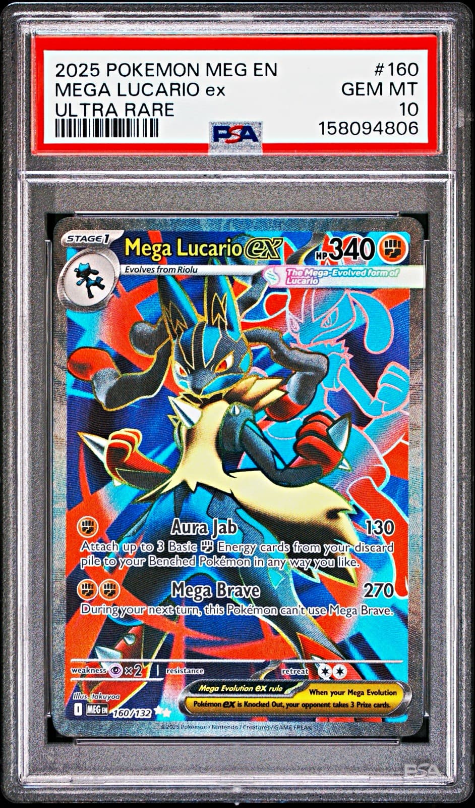Mega Lucario EX ME01: Mega Evolution 2025 PSA 10 Holo ENG Ultra Rare 160/132