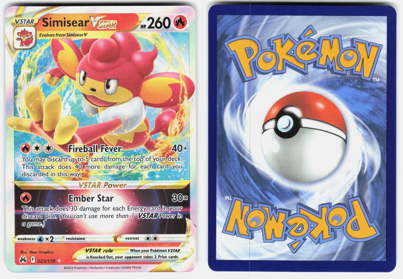 Simisear VSTAR 023/159 Holo VSTAR Rare Crown Zenith Pokemon Holo Near Mint