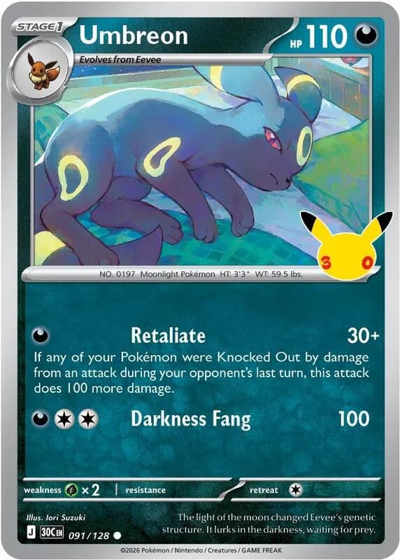 Pokemon TCG 30th Celebration Umbreon Holo #91/128