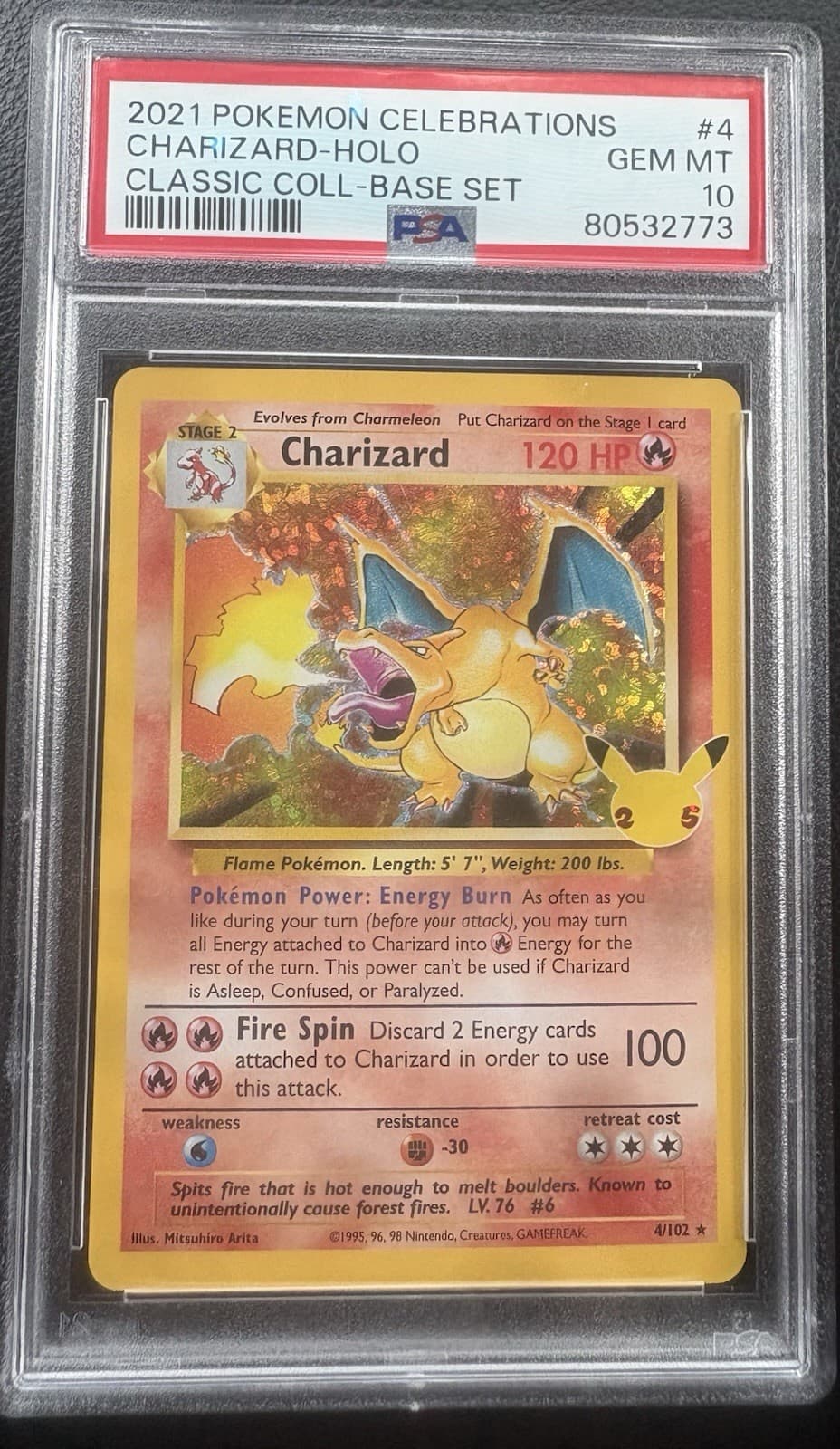 Pokemon TCG Charizard 4/102 Celebrations Classic Collection Holo PSA 10