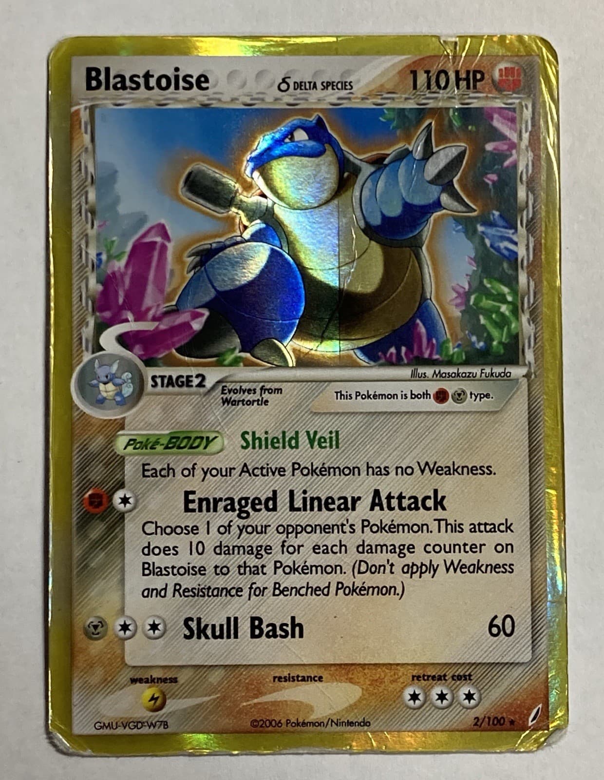 Heavily Played Blastoise Holo Rare 2006 Pokemon EX Crystal Guardians #2/100