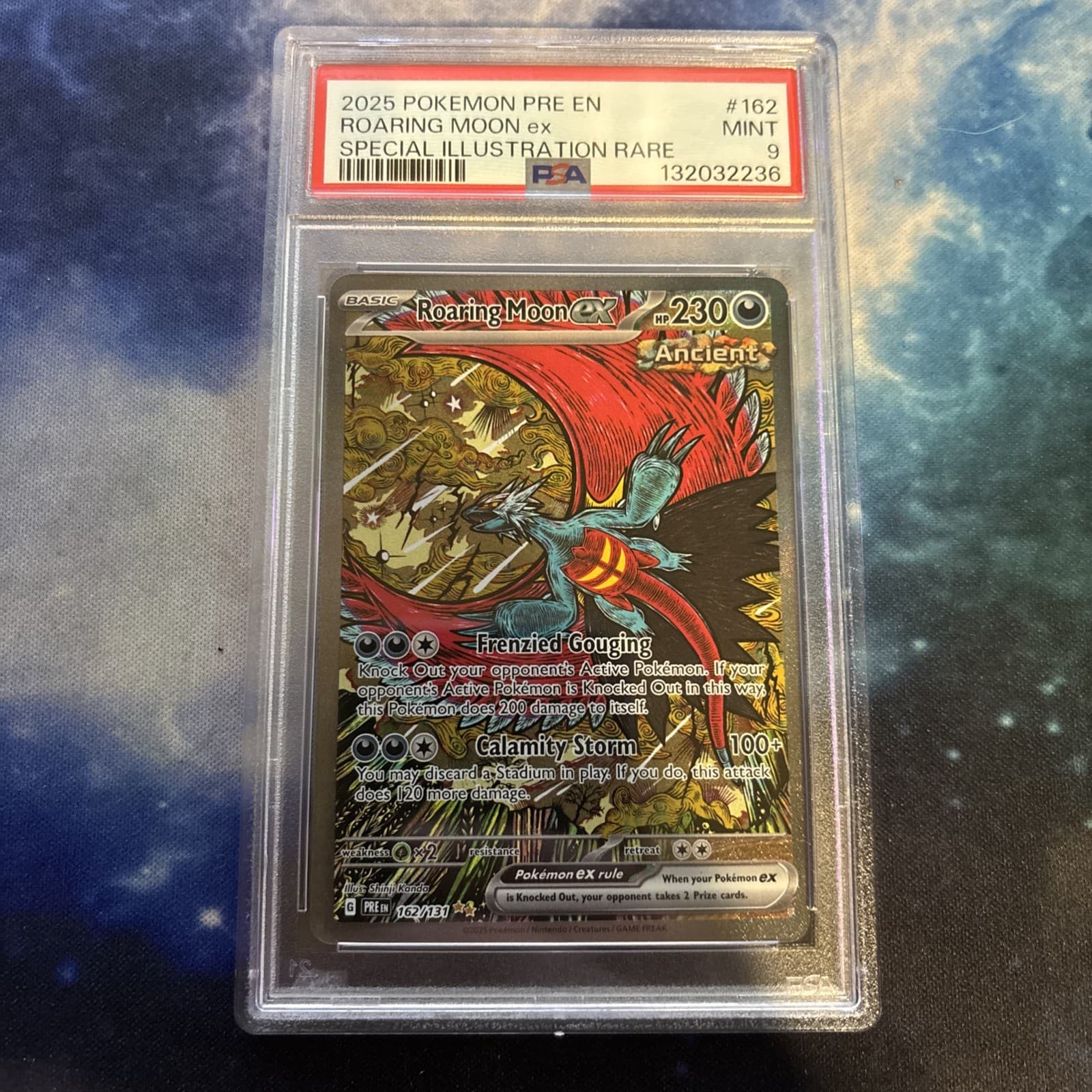 Pokémon TCG Prismatic Evolutions Roaring Moon EX Card 162/131 Sir NM Holo PSA 9