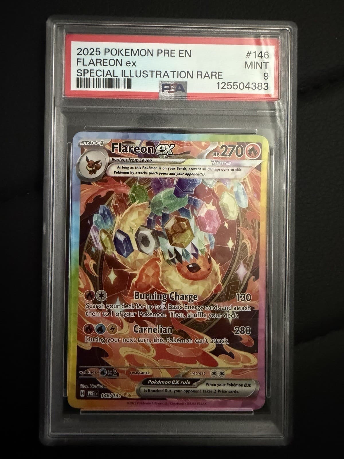 2025 Pokémon Prismatic Evolutions Flareon ex 146/131 SIR Holo PSA 9