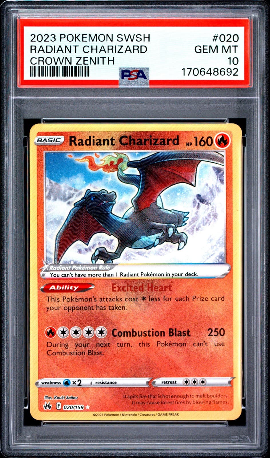 2023 POKEMON SWORD & SHIELD CROWN ZENITH #020 RADIANT CHARIZARD PSA 10