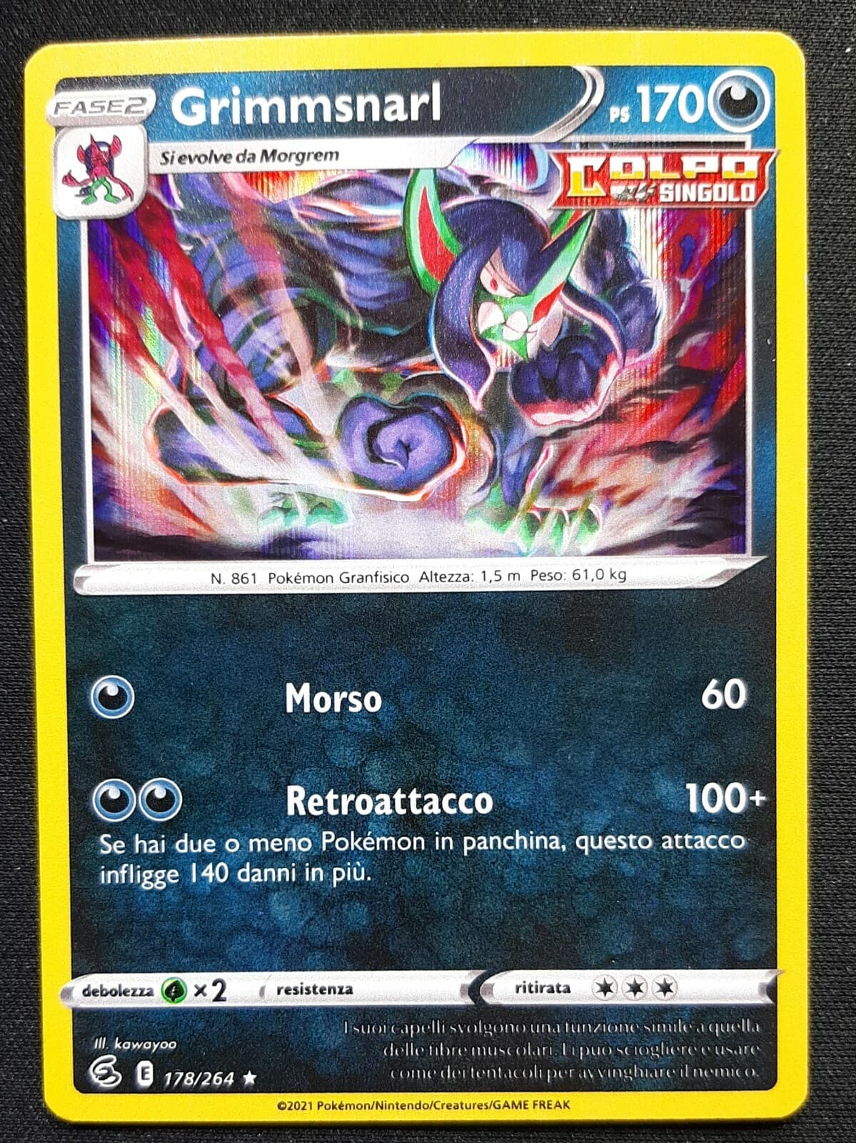 GRIMMSNARL 178/264 Rara Holo Foil in Italiano POKEMON Colpo Fusione