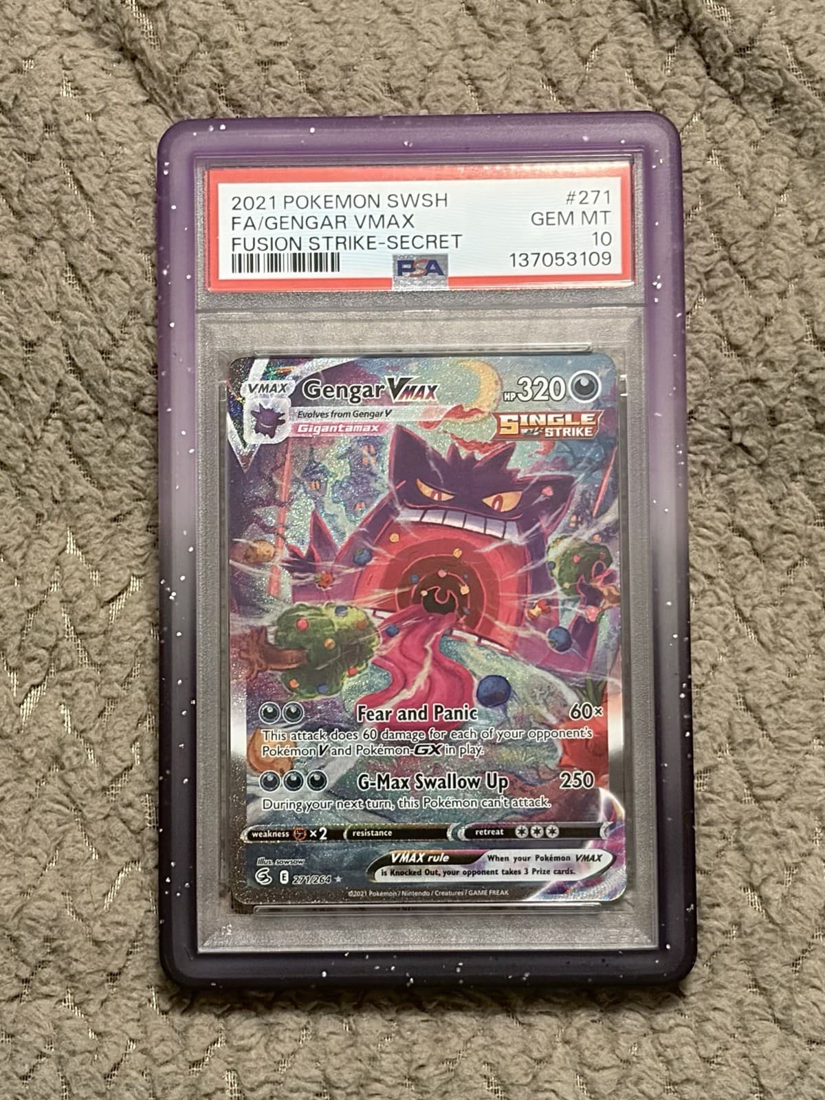 2021 Pokemon Fusion Strike Gengar VMAX 271/264 Alt Art Secret Rare Holo PSA 10