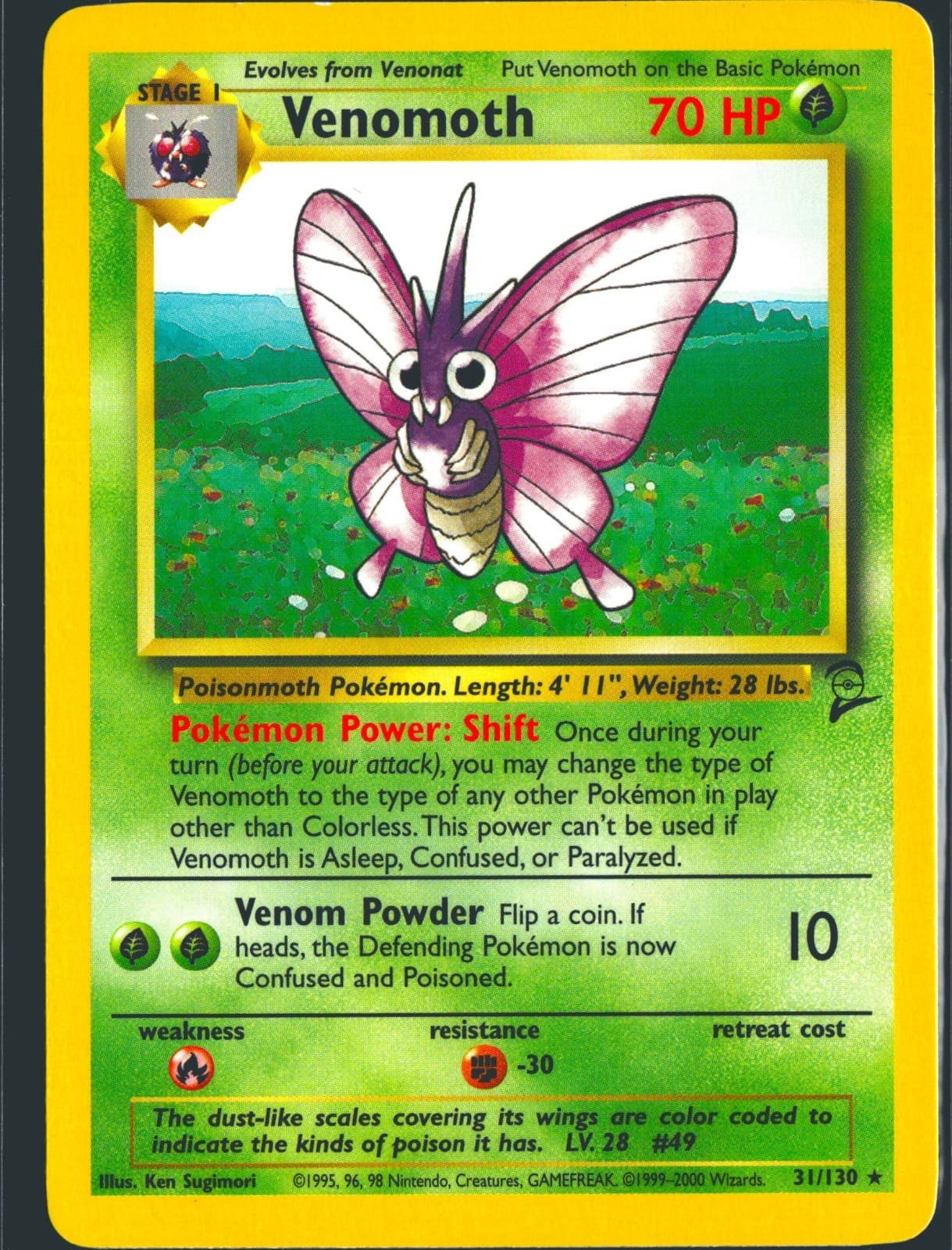 Venomoth 31/130 Rare Base Set 2 Pokemon Lightly Played