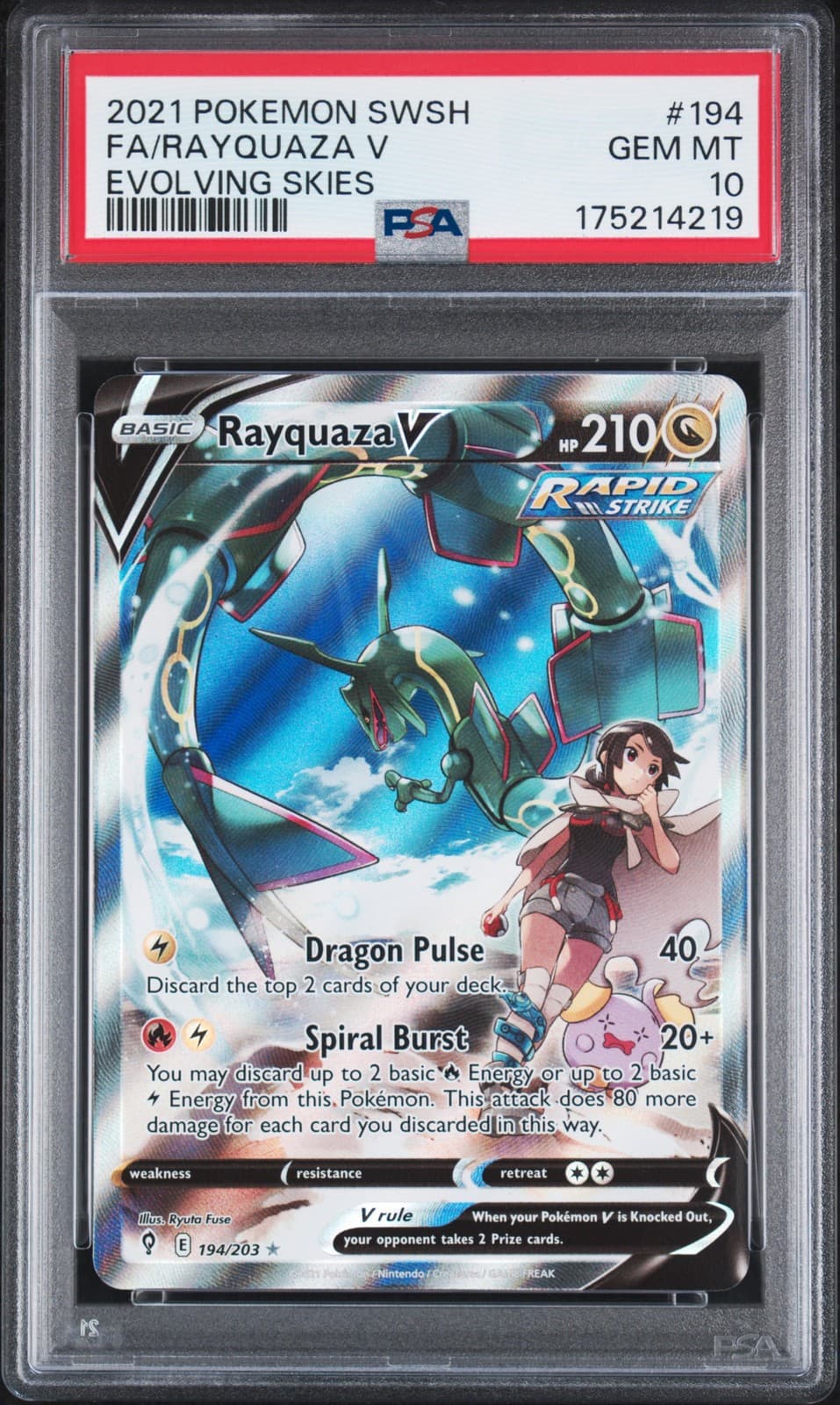 2021 POKEMON SWORD & SHIELD EVOLVING SKIES #194 FULL ART/RAYQUAZA V PSA 10