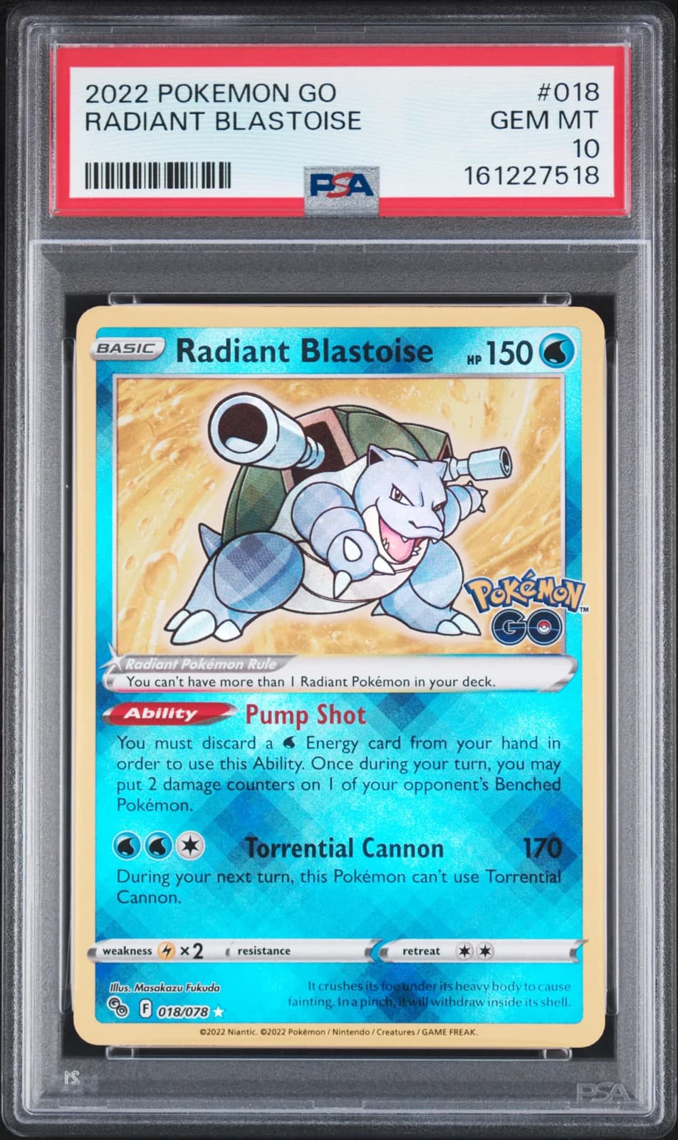 2022 Pokemon Go Radiant Blastoise PSA 10 #018