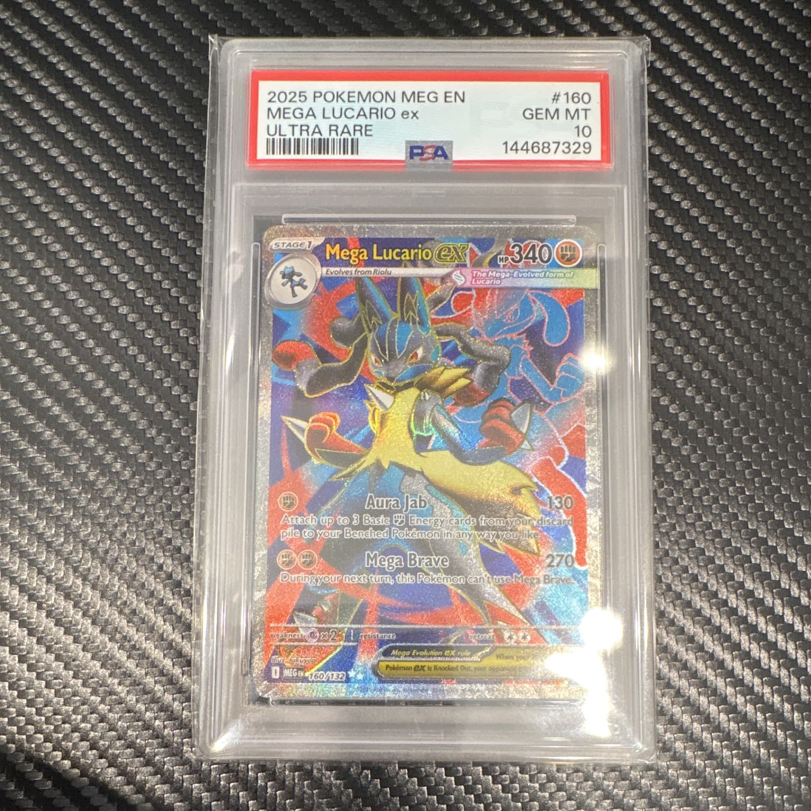Pokemon TCG English PSA 10 Mega Lucario Ex 160/132 ME01 Ultra Rare Holo