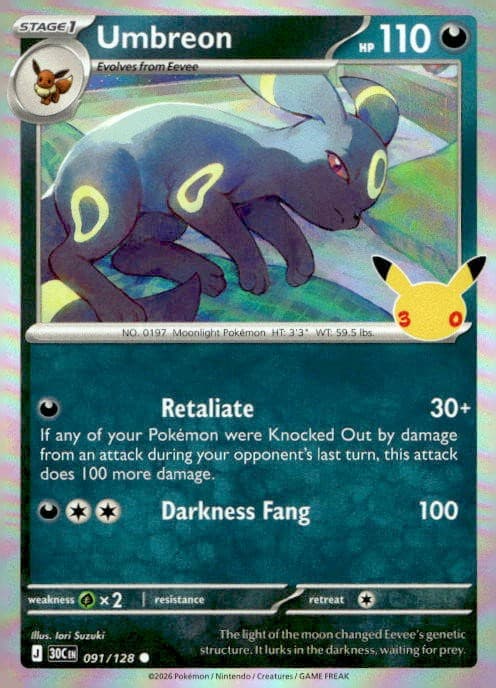 Umbreon 091/128 ME 30th Celebration Holo C NM English Pokémon